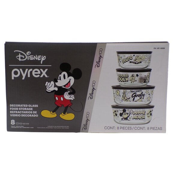 NIB Disney 100 Yr Pyrex 8-Piece Glass Food Storage Mickey Mouse & Friends - Picture 7 of 7